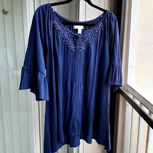 New York Laundry, Peasant Blouse with Lace Applique  & Embellishments,  Size 1X